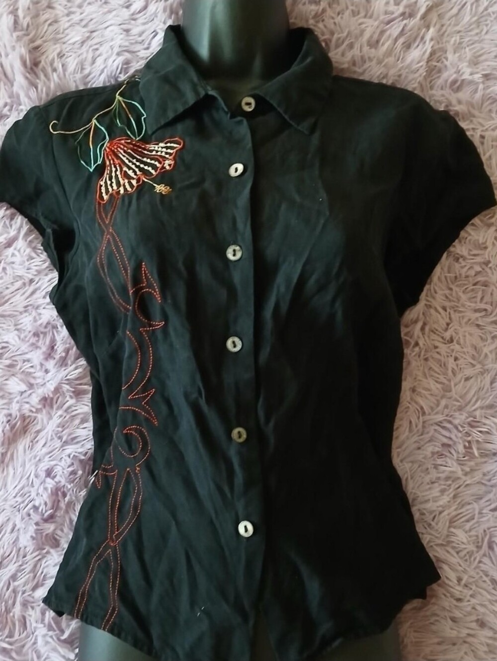 Harley Davidson Womens Shirt 100% Silk Button Down